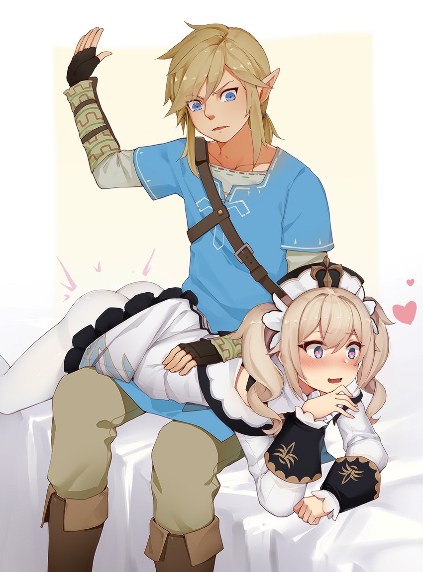 link and barbara (genshin impact and 2 more) drawn by jun.bit