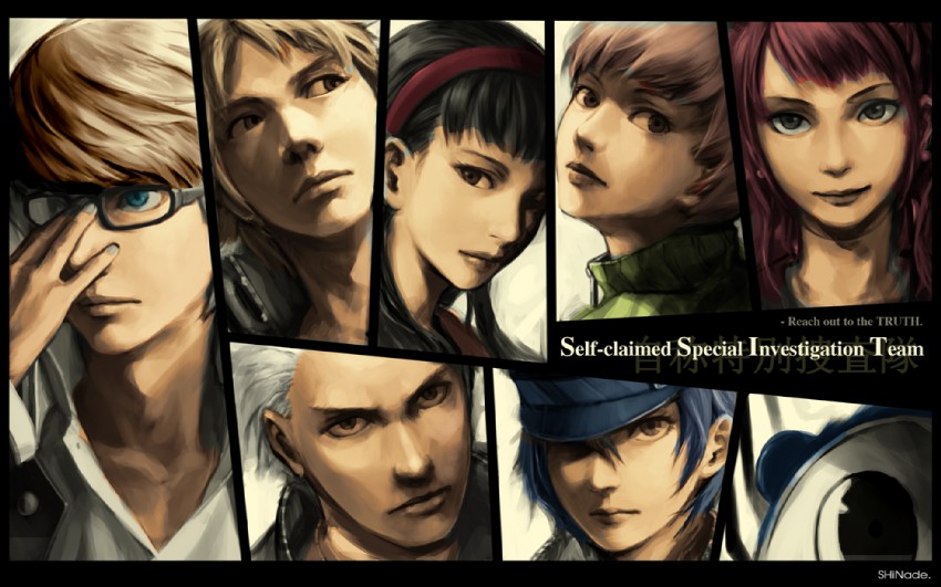 narukami yu, shirogane naoto, satonaka chie, kujikawa rise, amagi yukiko, and 3 more (persona and 1 more) drawn by amado_(shin)