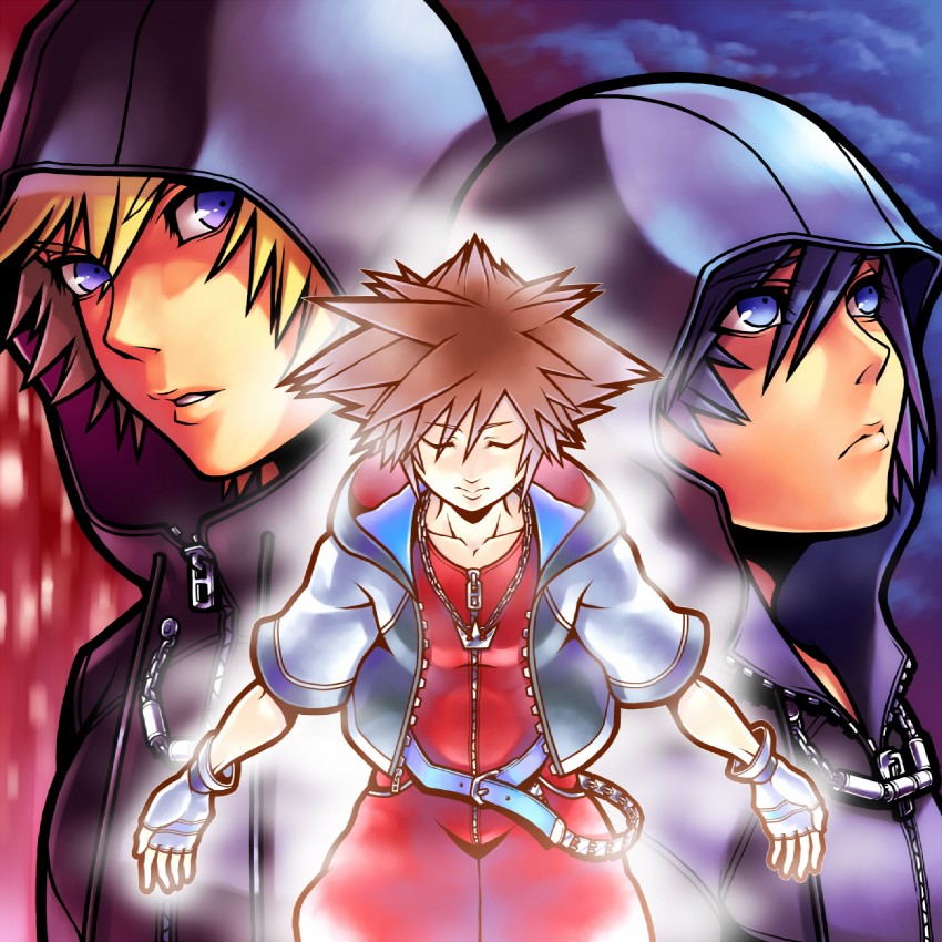 sora, roxas, and xion (kingdom hearts and 1 more) drawn by banana_gyuunyuu