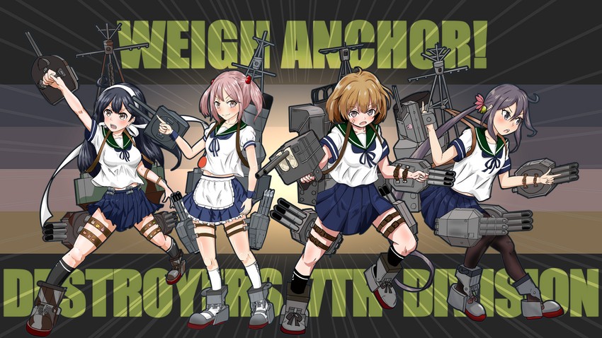 ushio, akebono, sazanami, oboro, ushio kai ni, and 3 more (kantai collection) drawn by senon