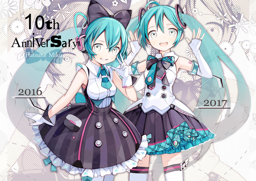hatsune miku and magical mirai miku (vocaloid and 1 more) drawn by kari_kenji