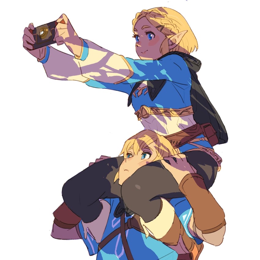 link and princess zelda (the legend of zelda and 1 more) drawn by 55bata6rou