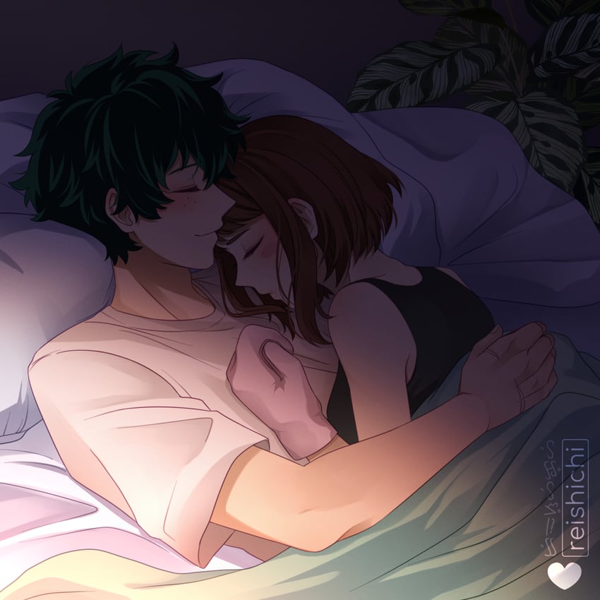 midoriya izuku and uraraka ochaco (boku no hero academia) drawn by reishichi