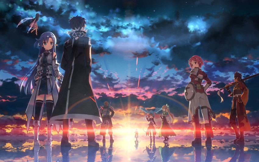 asuna, kirito, sinon, leafa, silica, and 5 more (sword art online) drawn by yuuki_tatsuya