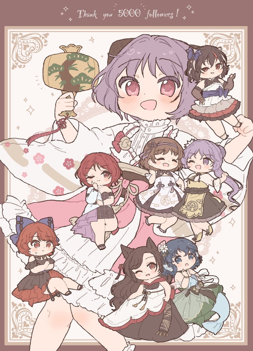 imaizumi kagerou, sekibanki, kijin seija, sukuna shinmyoumaru, wakasagihime, and 3 more (touhou and 1 more) drawn by sakurasaka