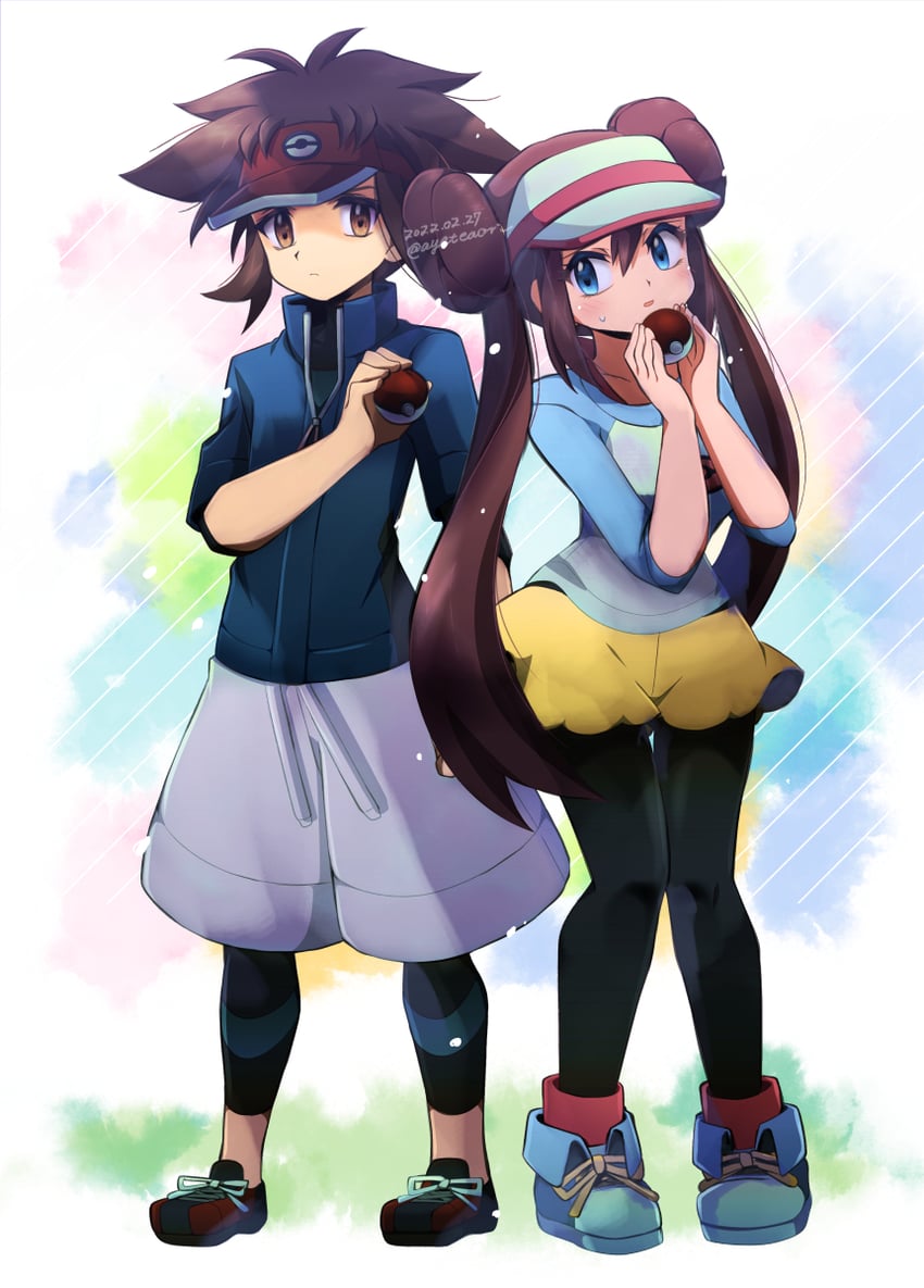 rosa and nate (pokemon and 1 more) drawn by ayateaori