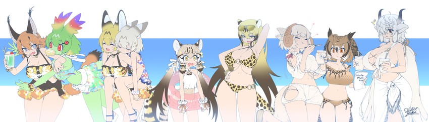 serval, eurasian eagle owl, caracal, yak, geoffroy's cat, and 4 more (kemono friends and 1 more) drawn by yoshida_hideyuki
