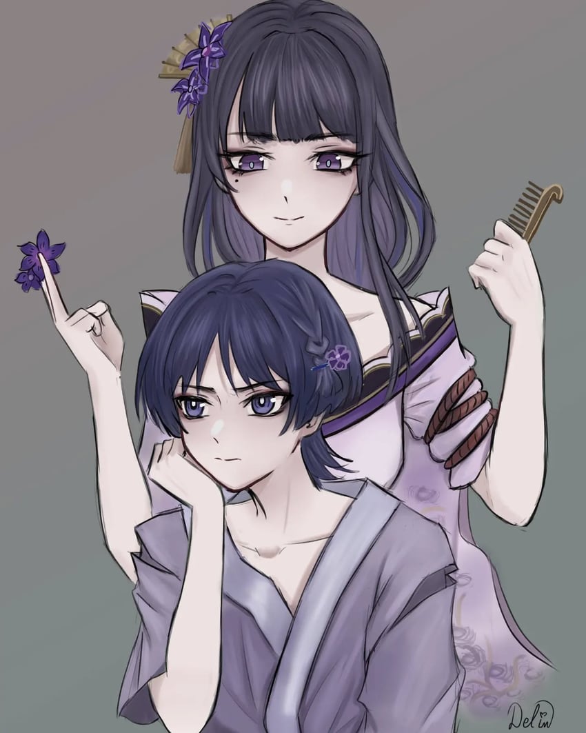 raiden shogun and scaramouche (genshin impact) drawn by delisha_lia