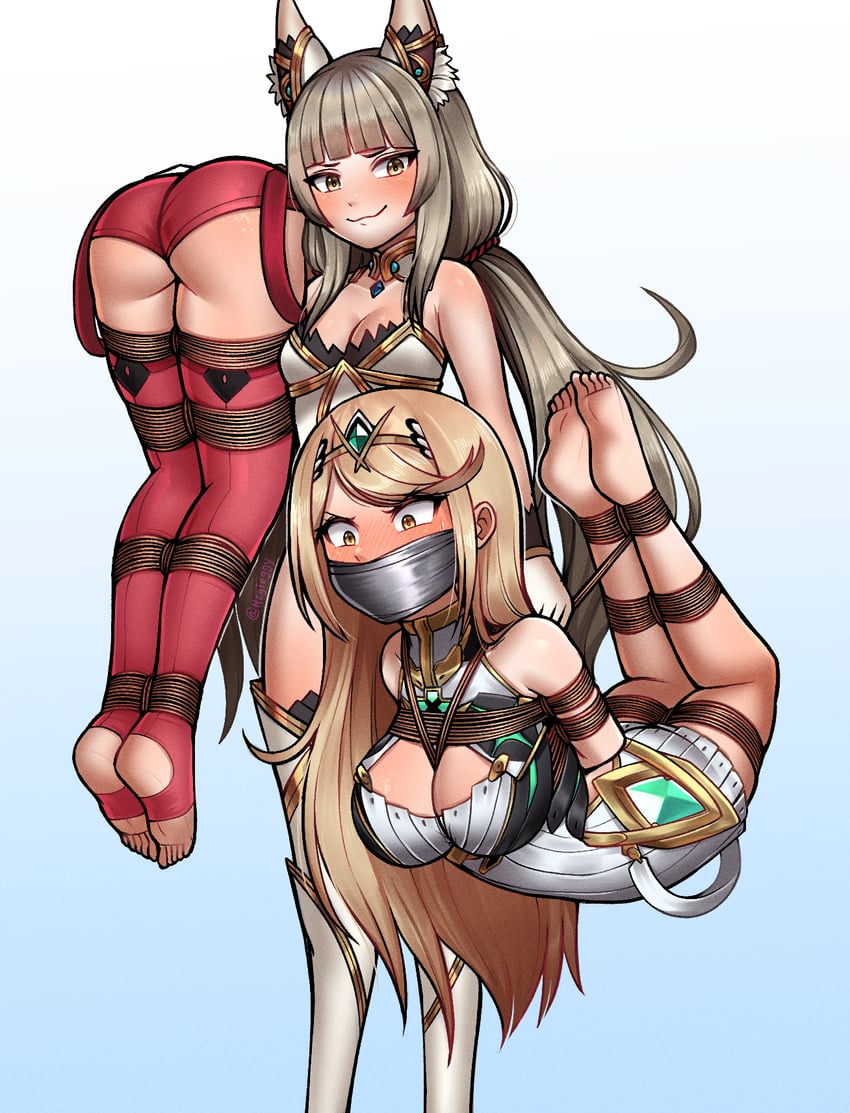 pyra, mythra, and nia (xenoblade chronicles and 1 more) drawn by negi_(liquidu)
