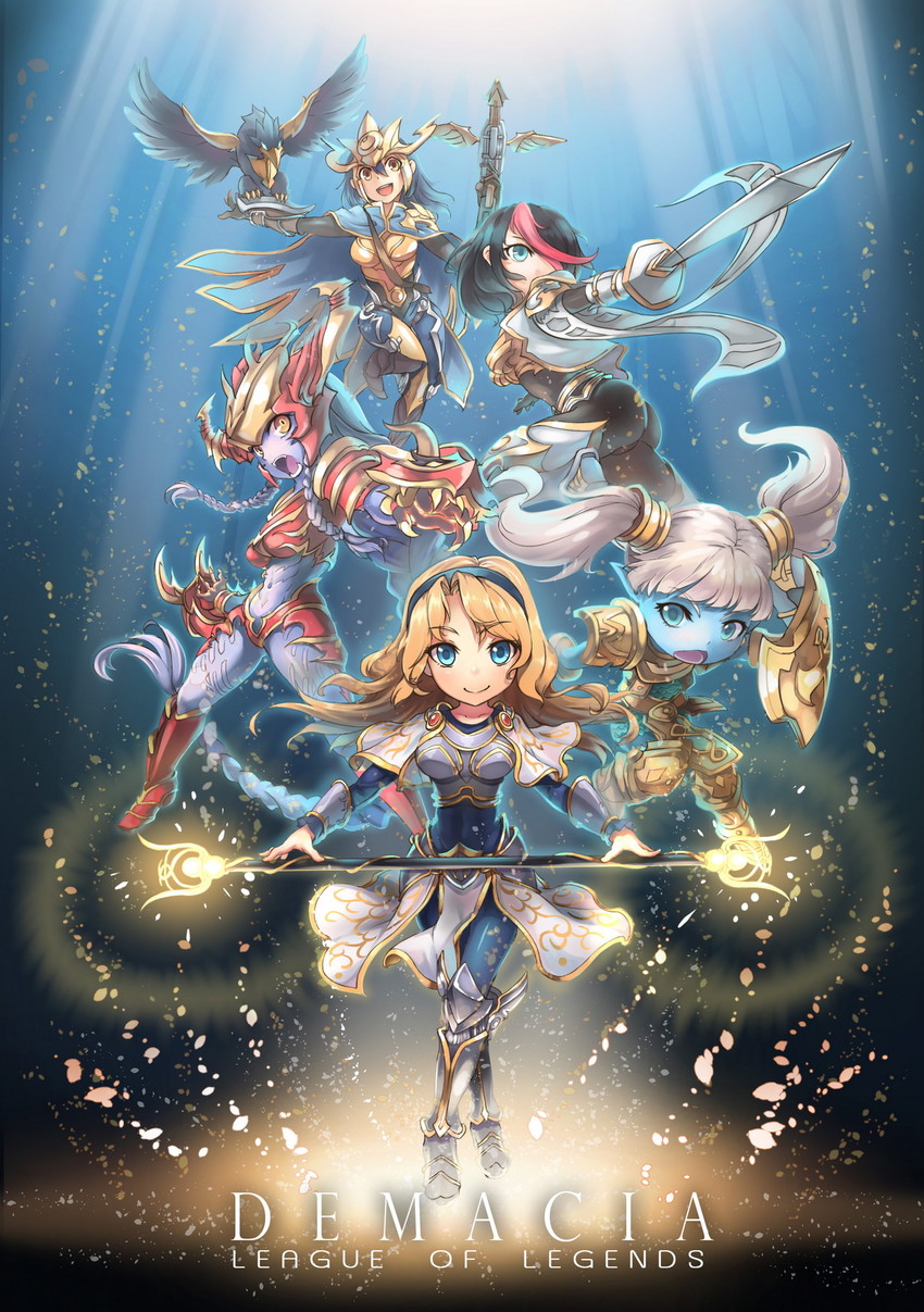lux, poppy, shyvana, fiora, quinn, and 1 more (league of legends) drawn by tama_yu