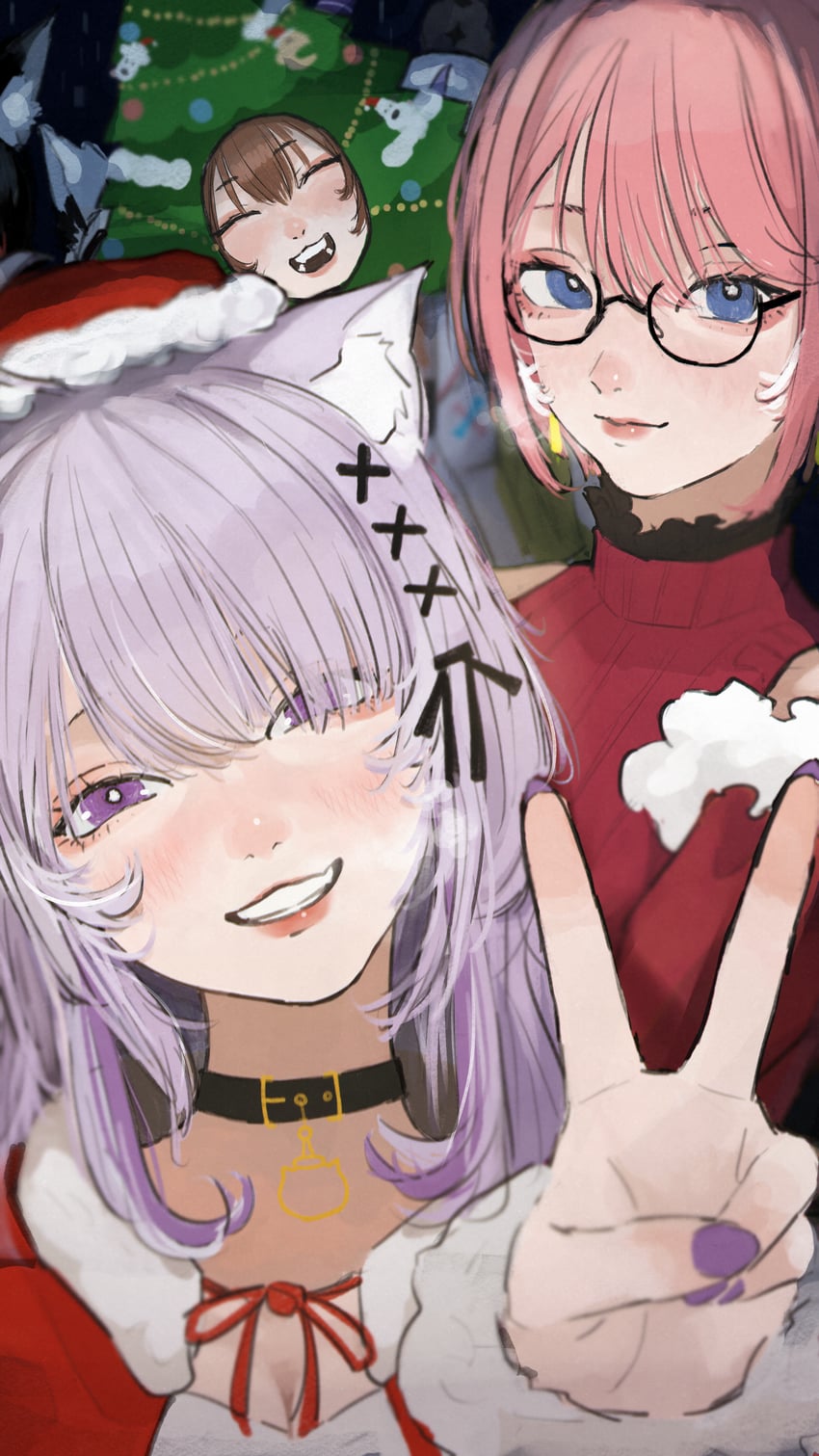nekomata okayu, inugami korone, takane lui, listener, hoso-inu, and 1 more (hololive) drawn by kafan