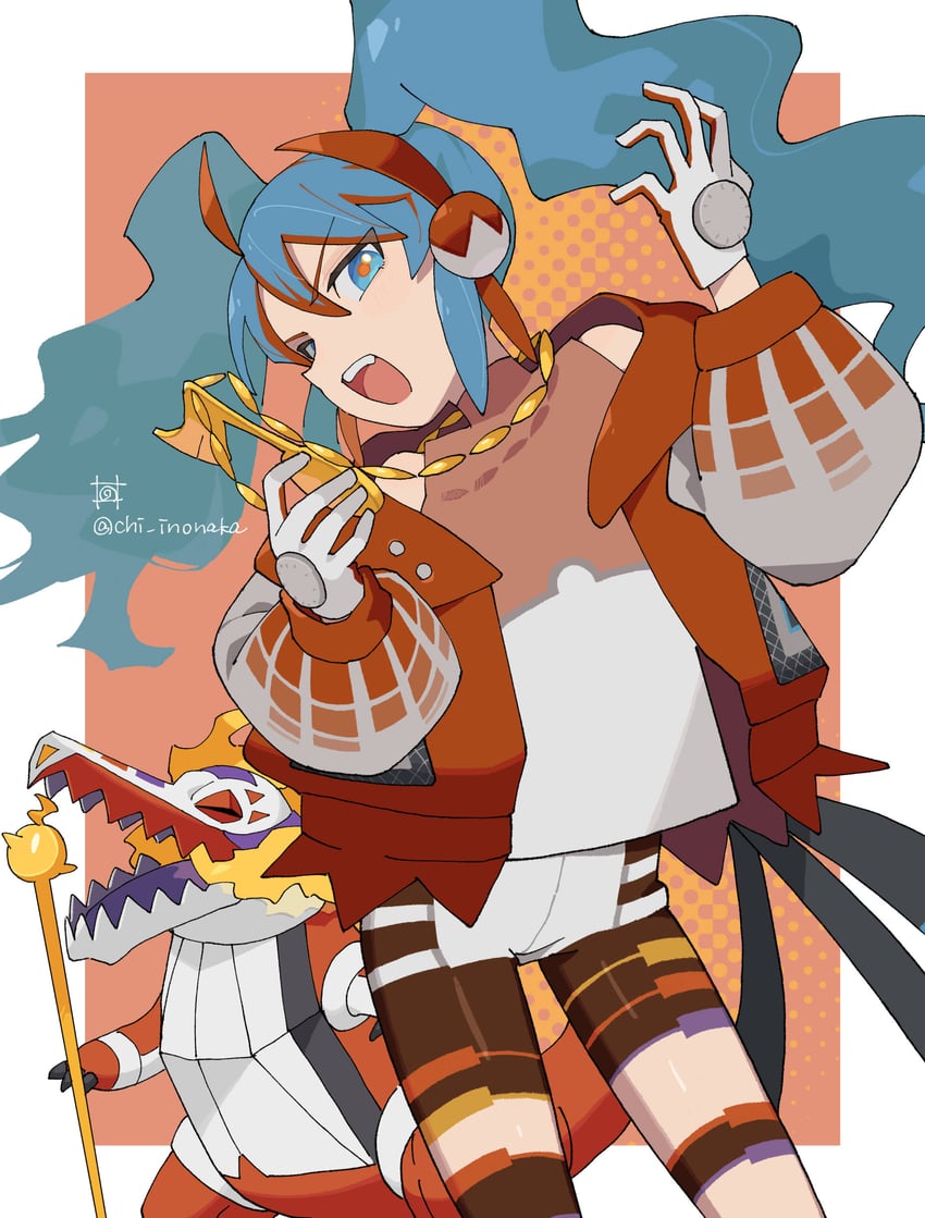 hatsune miku, skeledirge, and fire miku (pokemon and 2 more) drawn by chi_inonaka