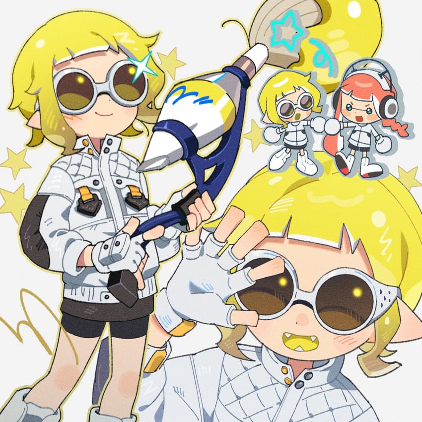 inkling player character and inkling girl (splatoon and 1 more) drawn by hg_swdiary