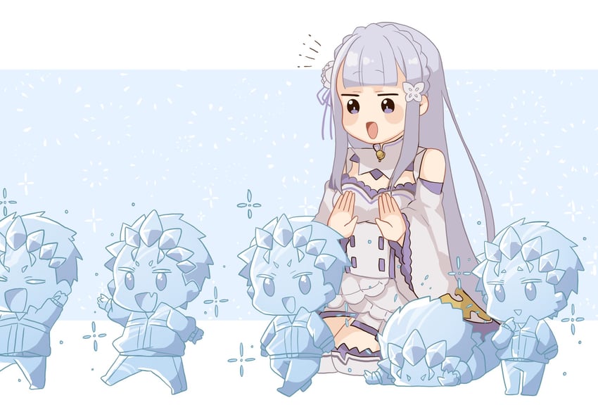emilia and natsuki subaru (re:zero kara hajimeru isekai seikatsu) drawn by watamato