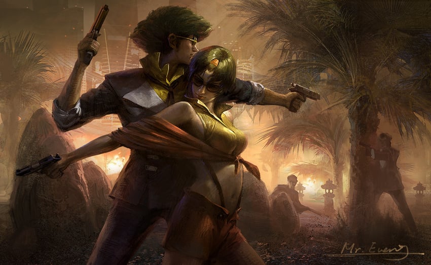 faye valentine and spike spiegel (cowboy bebop) drawn by lynch2019