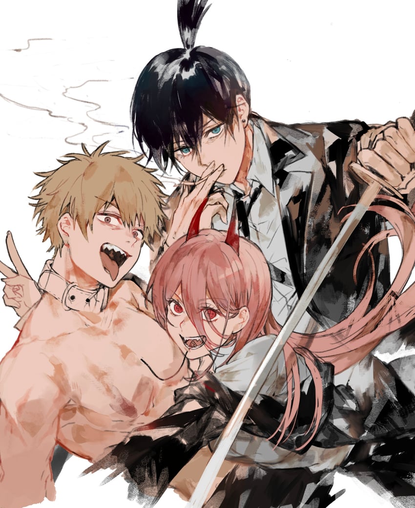power, denji, and hayakawa aki (chainsaw man) drawn by waltz_(tram)