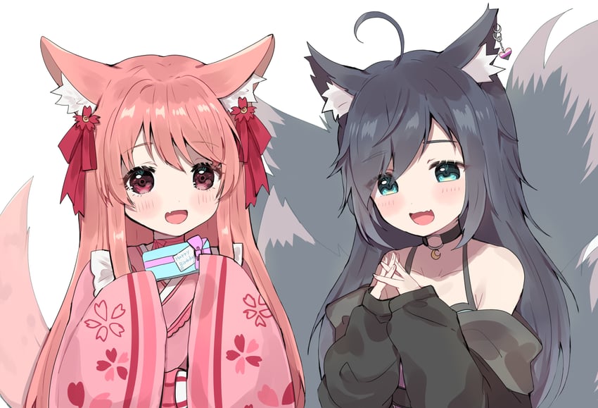 may kitsune and naya momoko (indie virtual youtuber) drawn by riiit44