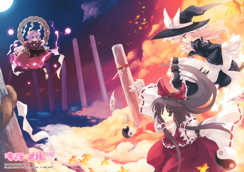 hakurei reimu, kirisame marisa, and yasaka kanako (touhou) drawn by tokiame