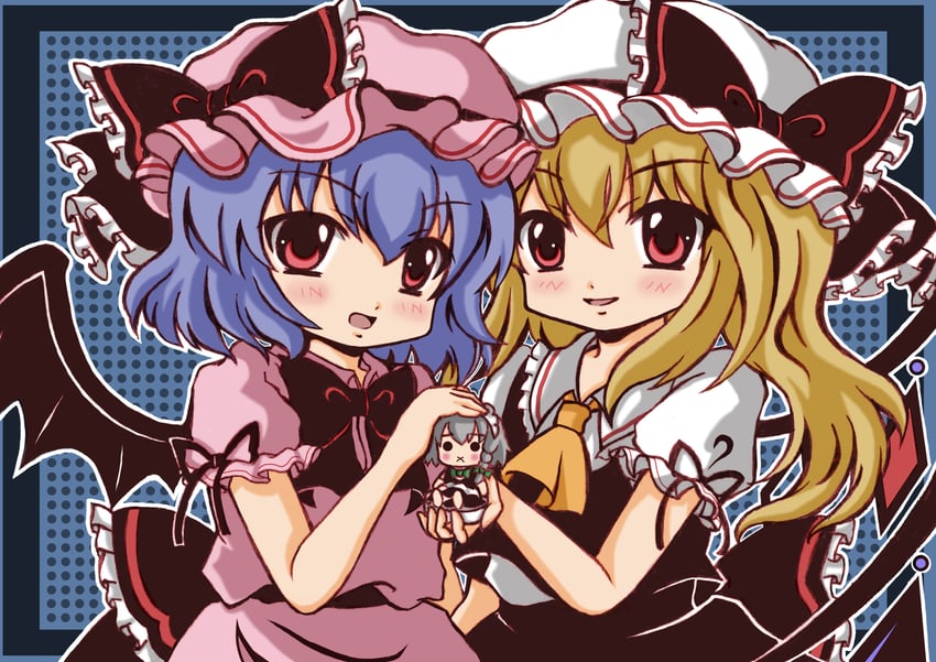 remilia scarlet, flandre scarlet, and izayoi sakuya (touhou) drawn by mayuki_(nami1120)