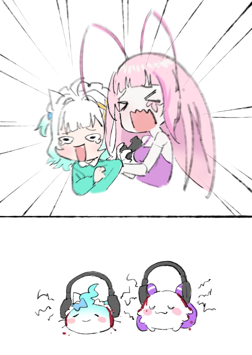 mint fantome, matara kan, wisps, and momo (indie virtual youtuber and 1 more) drawn by maplesights