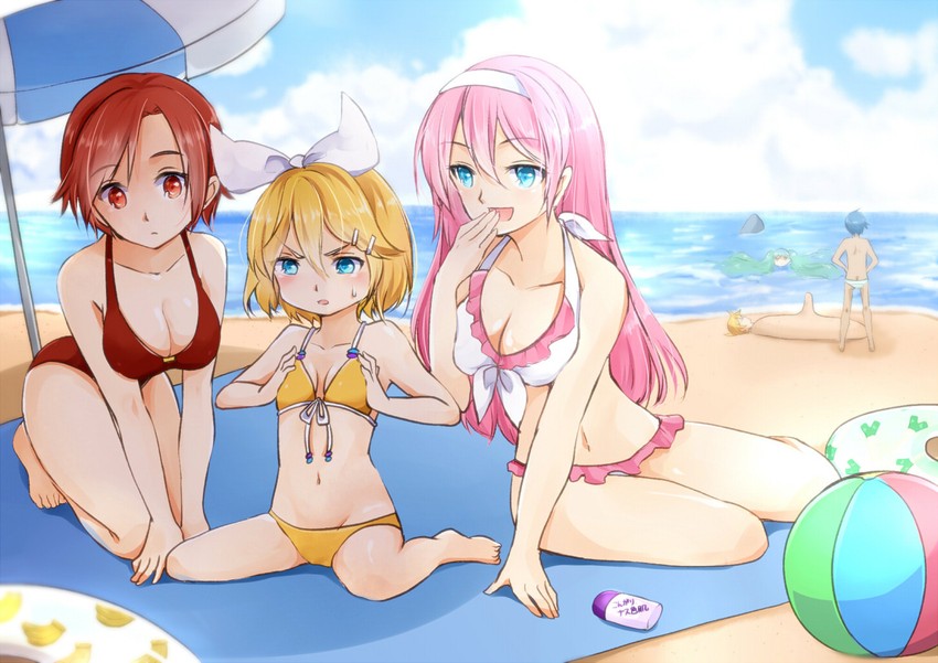 hatsune miku, kagamine rin, kagamine len, megurine luka, kaito, and 1 more (vocaloid) drawn by hazuki_natsu