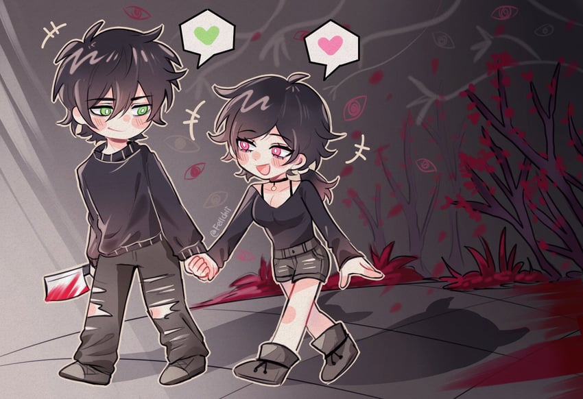 ashley graves and andrew graves (the coffin of andy and leyley) drawn by felichiii