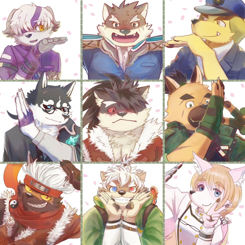 moritaka, yasuyori, tadatomo, shino, masanori, and 4 more (tokyo afterschool summoners) drawn by kyo_(pinestrain)