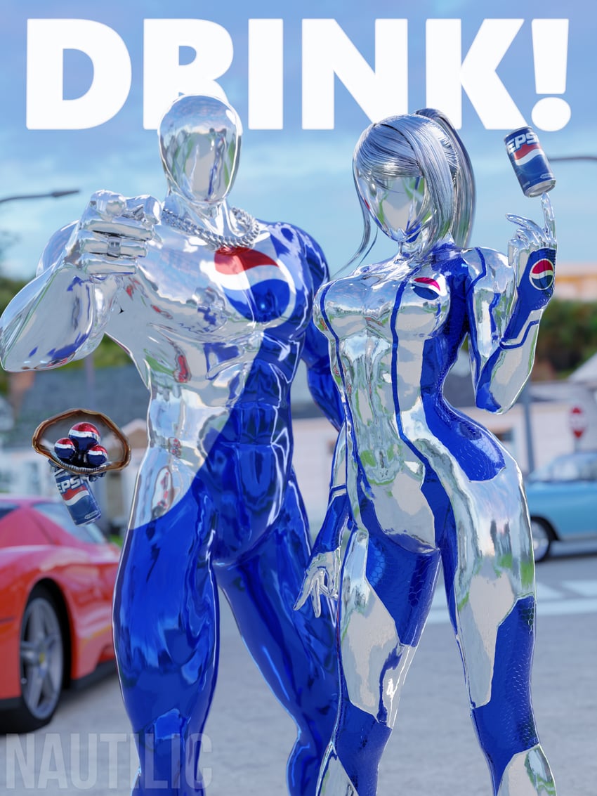 samus aran and pepsiman (metroid and 2 more) drawn by nautilic