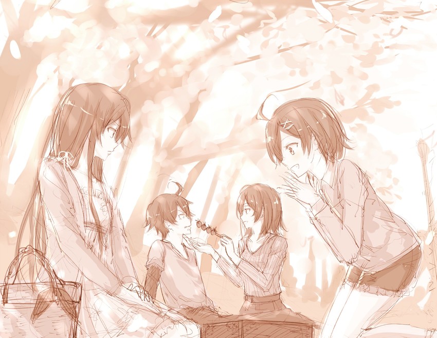 yukinoshita yukino, hikigaya hachiman, hikigaya komachi, and yukinoshita haruno (yahari ore no seishun lovecome wa machigatteiru.) drawn by ponpon_(ponpon62126)