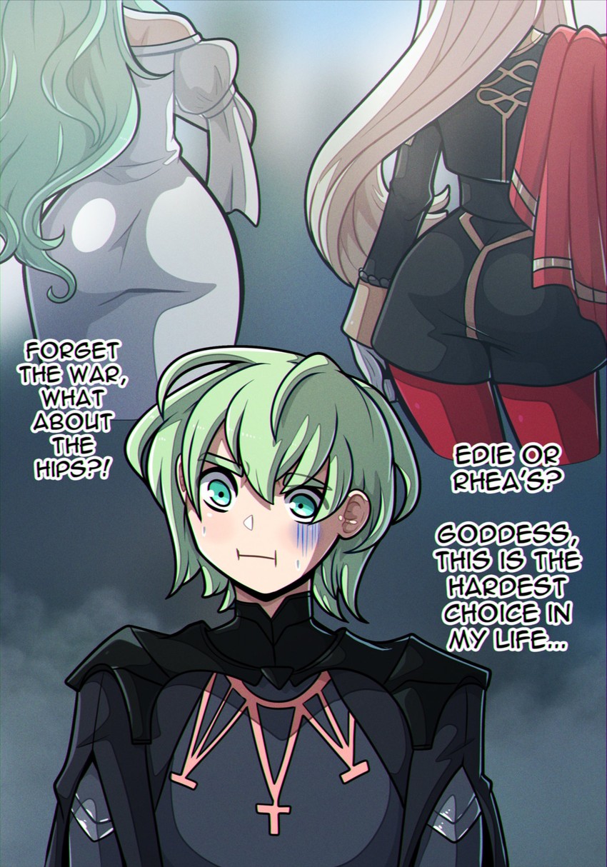 edelgard von hresvelg, rhea, and male byleth (fire emblem and 1 more) drawn by kinkymation