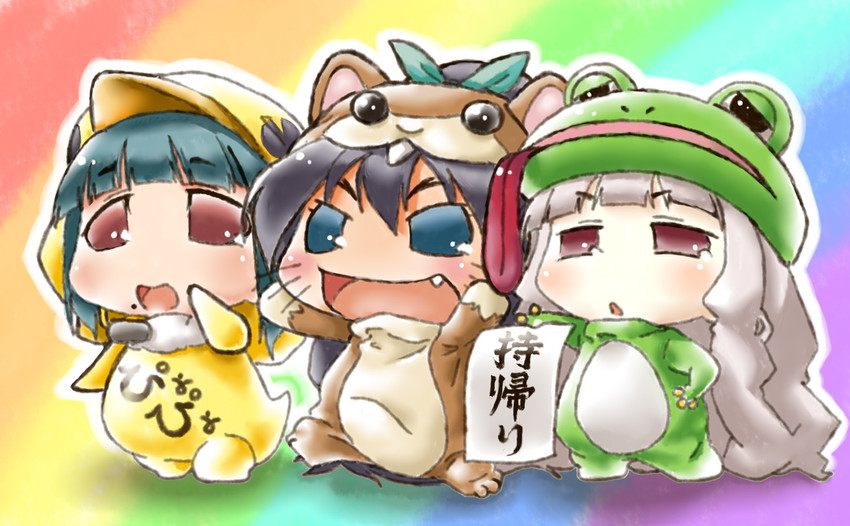 hamuzou, takanya, chibiki, piyopiyo, and geroppa (idolmaster and 1 more) drawn by kawahagi_modoki