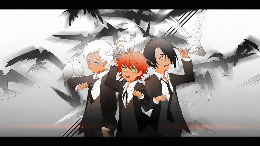 emma, norman, and ray (yakusoku no neverland) drawn by 18_(backstreetno18)