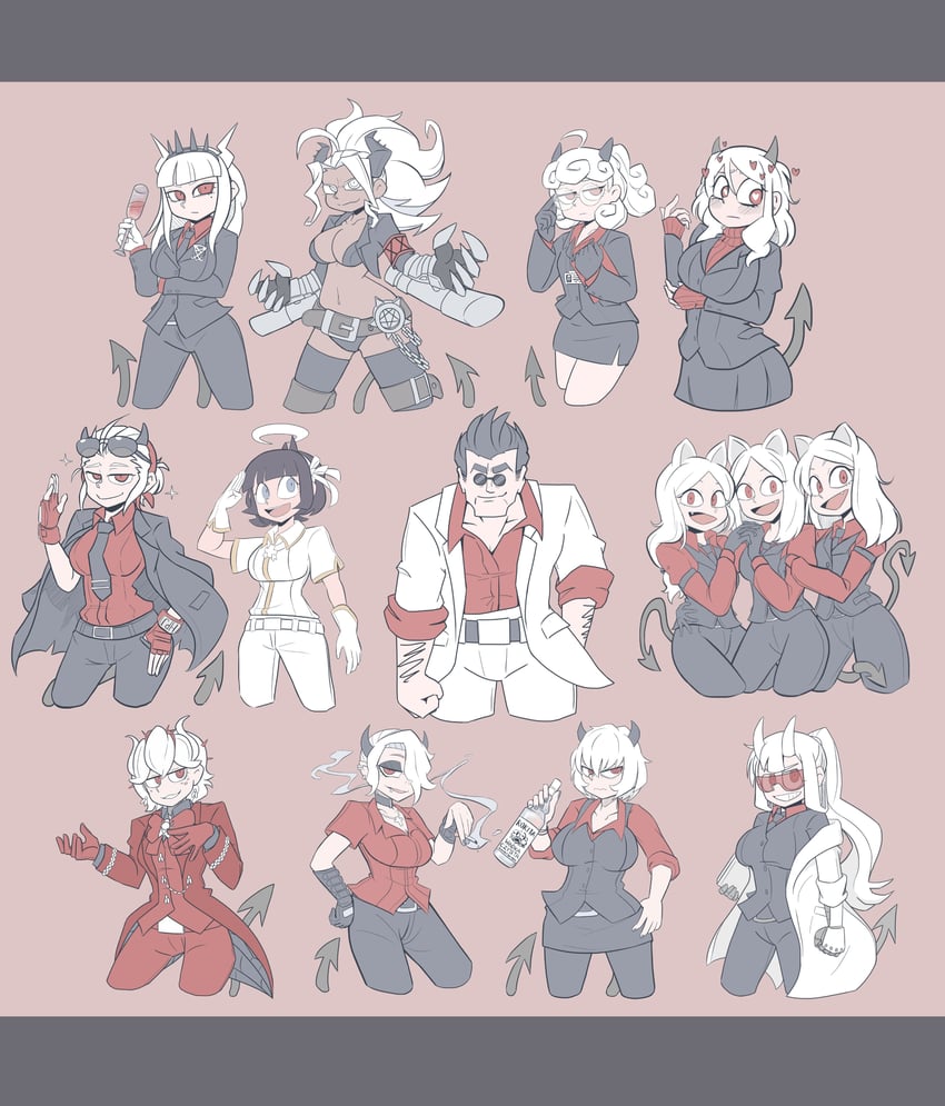 lucifer, modeus, justice, helltaker, cerberus, and 7 more (helltaker) drawn by ktc_armn
