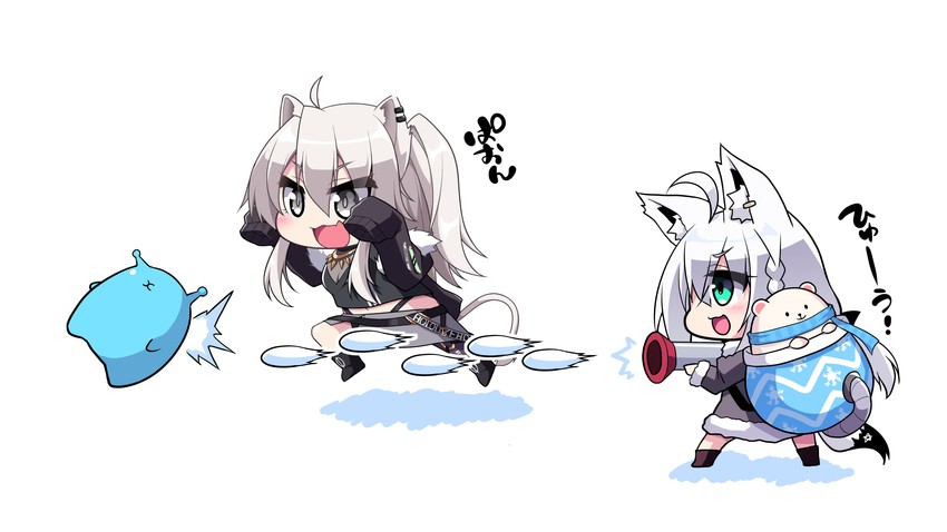 shirakami fubuki, shishiro botan, and daifuku (hololive) drawn by yoru_no_night