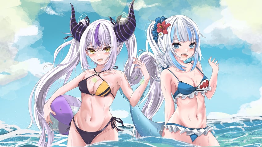 gawr gura and la+ darknesss (hololive and 1 more) drawn by varo_006
