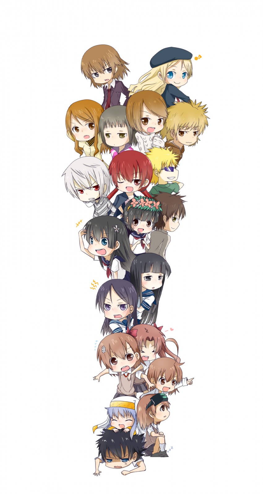 misaka mikoto, shirai kuroko, kamijou touma, accelerator, saten ruiko, and 16 more (toaru majutsu no index and 2 more) drawn by rubii
