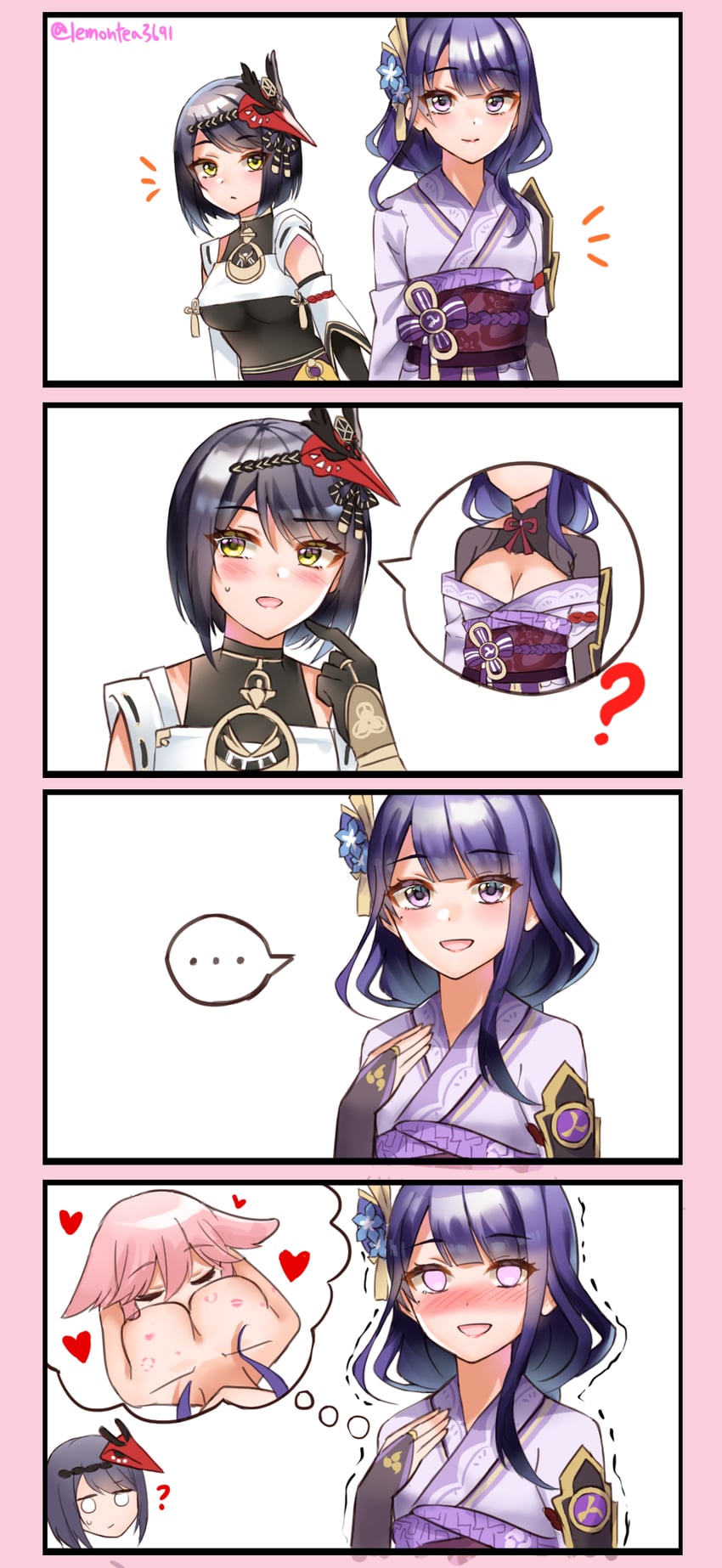 raiden shogun, yae miko, and kujou sara (genshin impact) drawn by lemon_t
