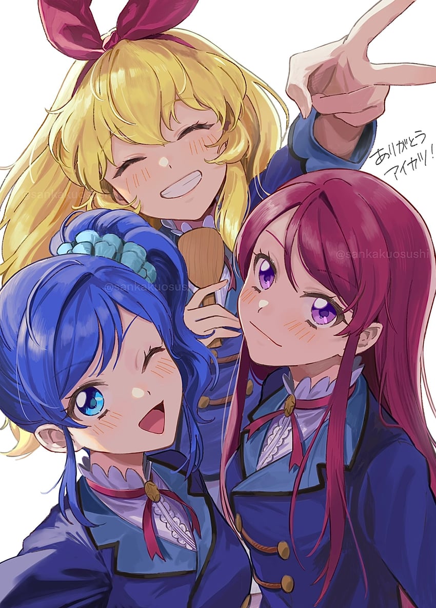 hoshimiya ichigo, kiriya aoi, and shibuki ran (aikatsu!) drawn by qing_(sankakuosushi)