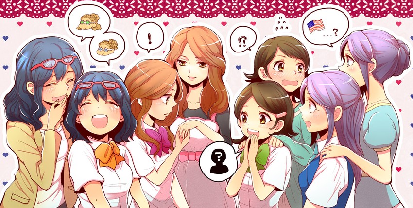 kidou yuuto, otonashi haruna, raimon natsumi, kudou fuyuka, and kino aki (inazuma eleven go and 1 more) drawn by racotta
