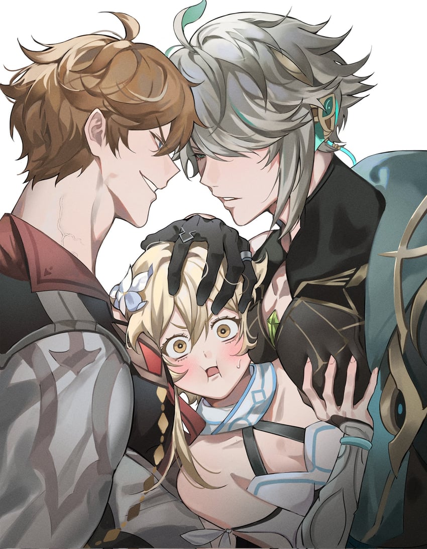 lumine, tartaglia, and alhaitham (genshin impact) drawn by aerinon