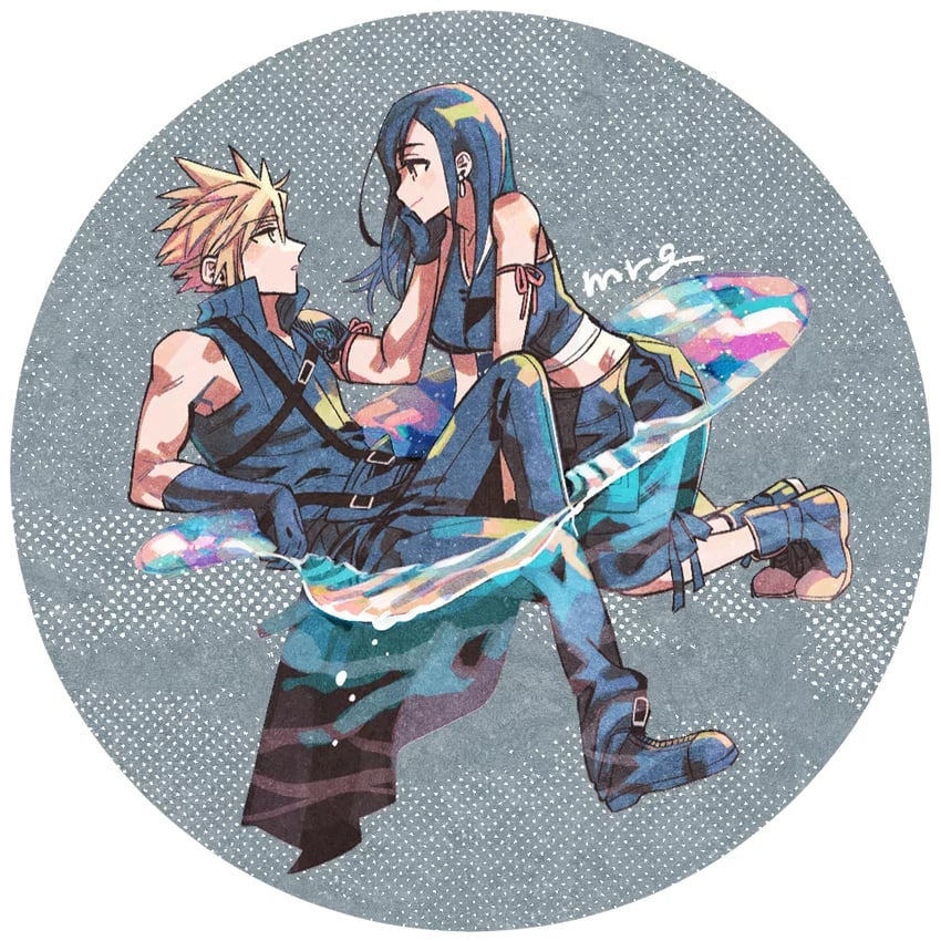 tifa lockhart, cloud strife, and fenrir (final fantasy and 2 more) drawn by mrg2by