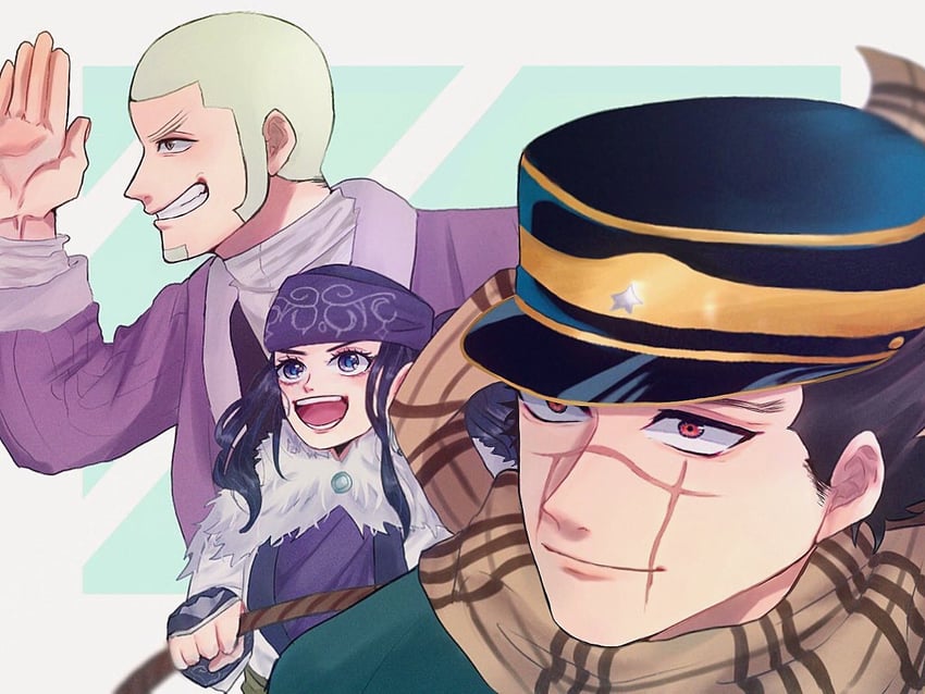 sugimoto saichi, asirpa, and shiraishi yoshitake (golden kamuy) drawn by ajtm007