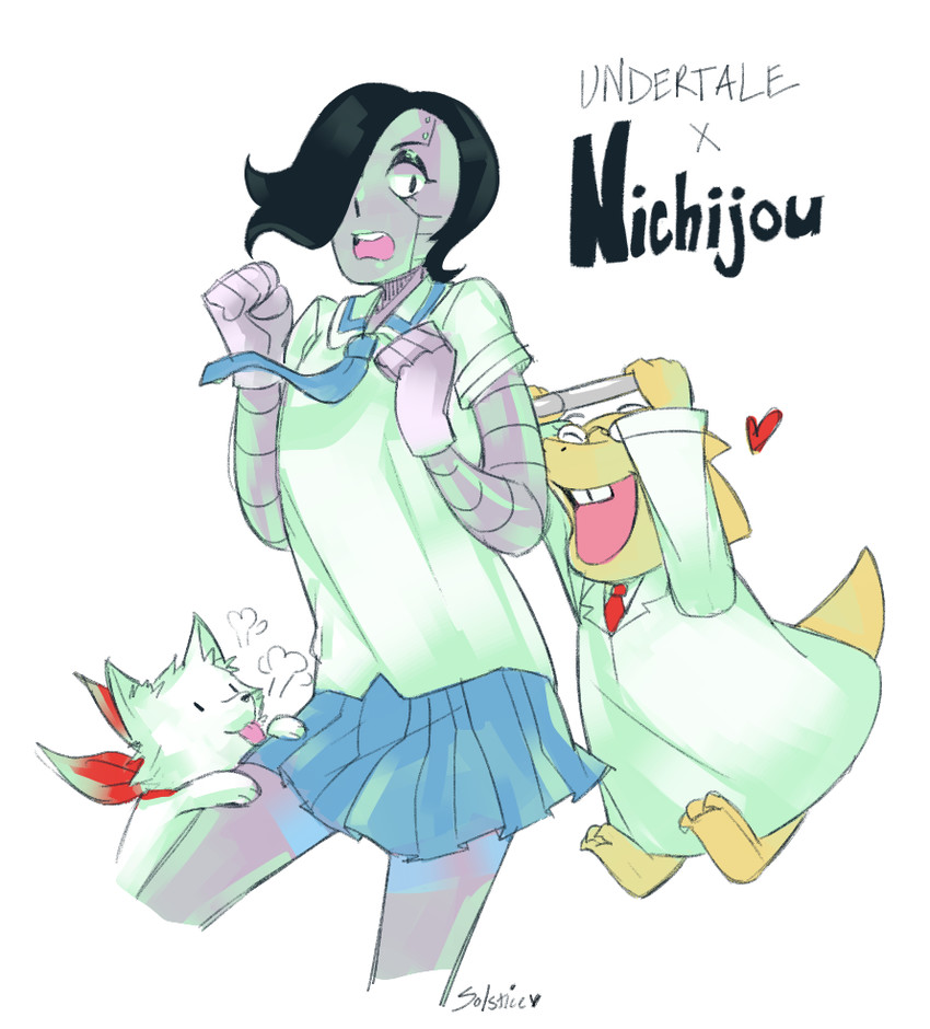 shinonome nano, professor shinonome, sakamoto, mettaton, alphys, and 2 more (undertale and 1 more) drawn by venusianpeach