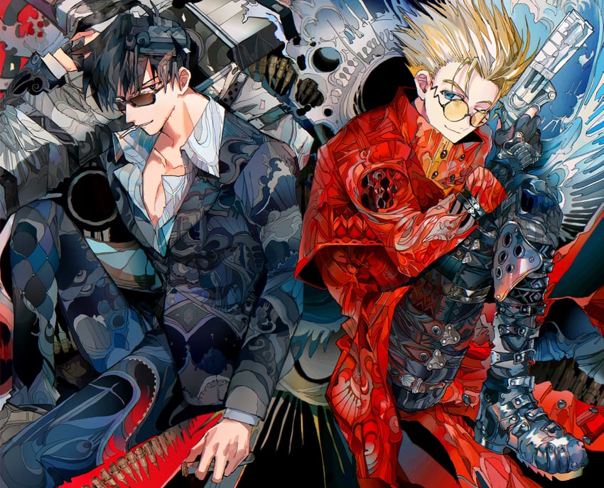 vash the stampede and nicholas d. wolfwood (trigun) drawn by yadu_nadu