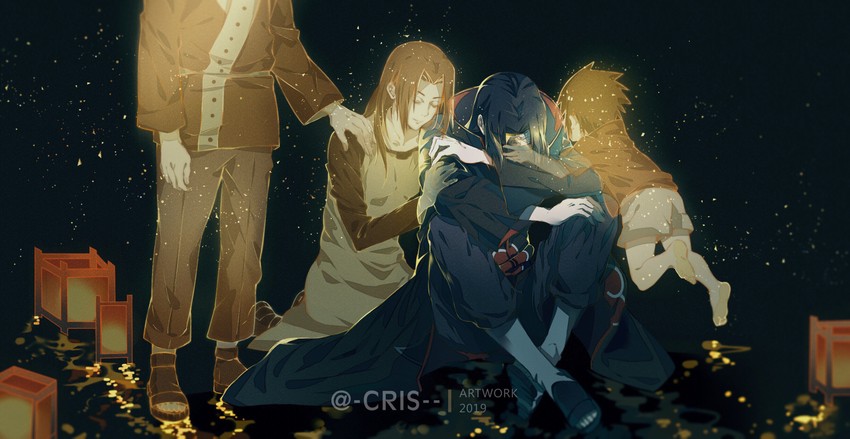 uchiha sasuke, uchiha itachi, uchiha mikoto, and uchiha fugaku (naruto) drawn by cris_axiomatic