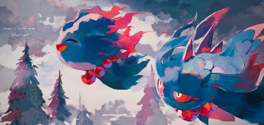 misdreavus and flutter mane (pokemon) drawn by nagakura_(seven_walkers)