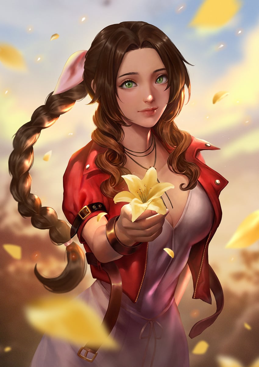 aerith gainsborough (final fantasy and 2 more) drawn by aomamm