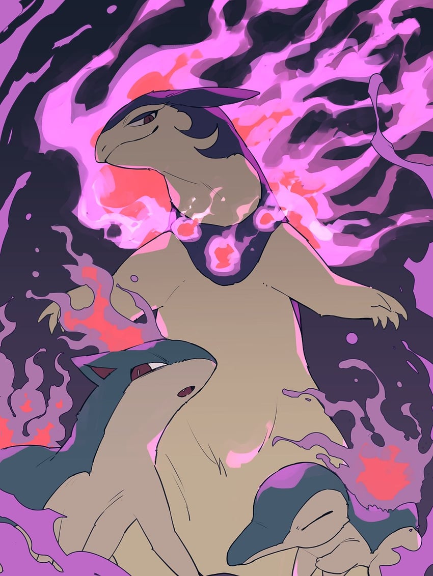 cyndaquil, hisuian typhlosion, and quilava (pokemon) drawn by mamebato
