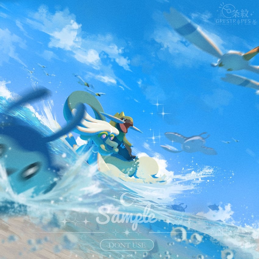 wingull, mantine, mantyke, drampa, and fraxure (pokemon) drawn by robinlovesop