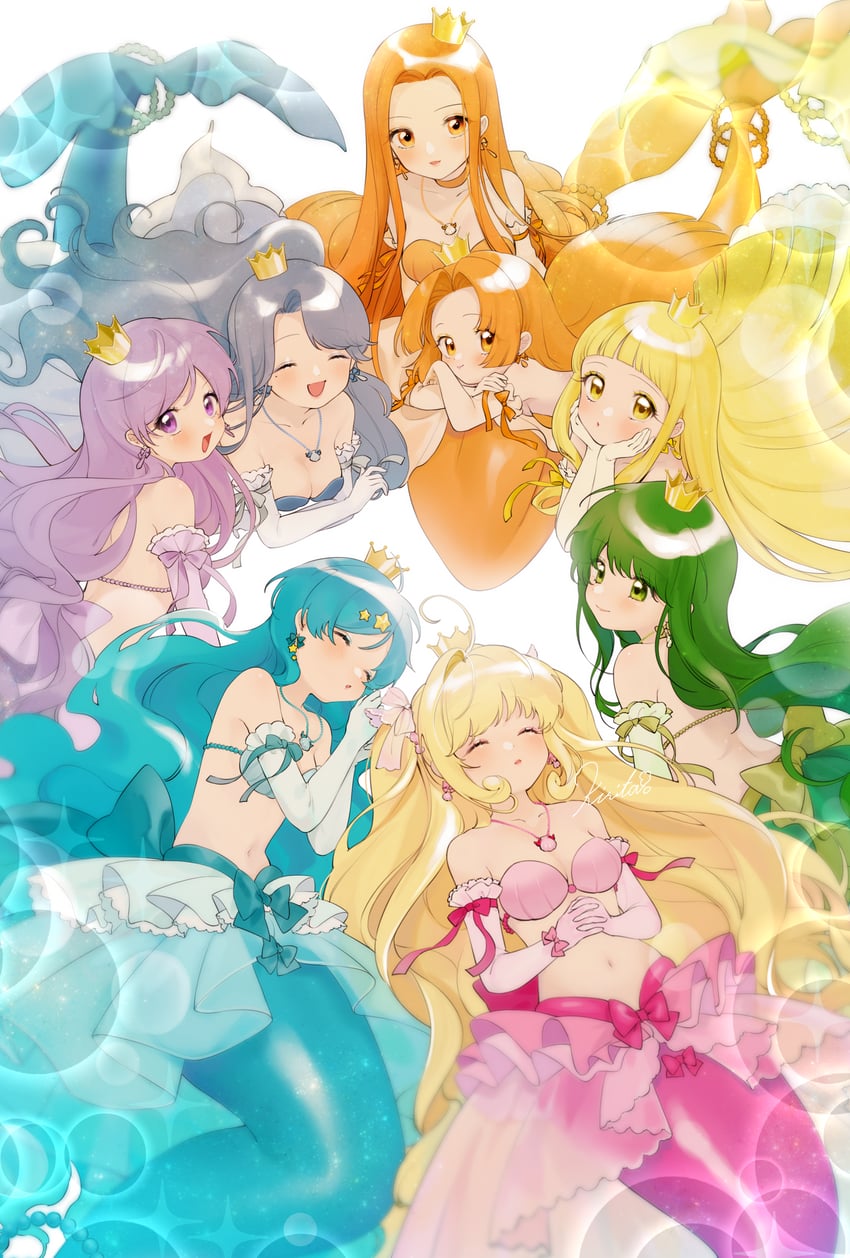 nanami lucia, houshou hanon, touin rina, seira, noel, and 3 more (mermaid melody pichi pichi pitch) drawn by kirita_ohana